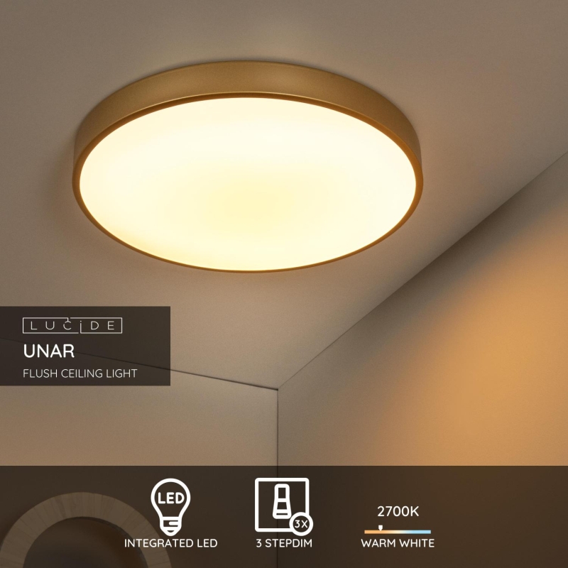 Lucide UNAR - Zapustené stropné svietidlo - Ø 49,5 cm - LED Dim. - 1x36W 2700K - 3 StepDim - Matt Gold / Mosadz